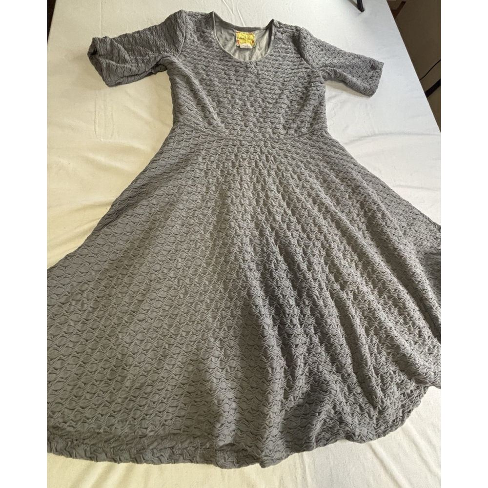 Belle Bird Textured Jacquard Fit & Flare Dress Gray Half Sleeve Size L